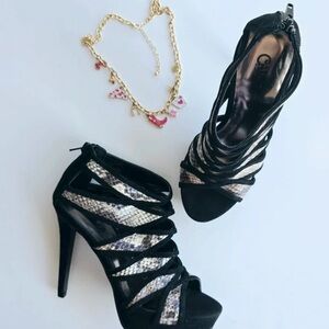 Carlos by Carlos Santana Black and Silver Strappy Heels